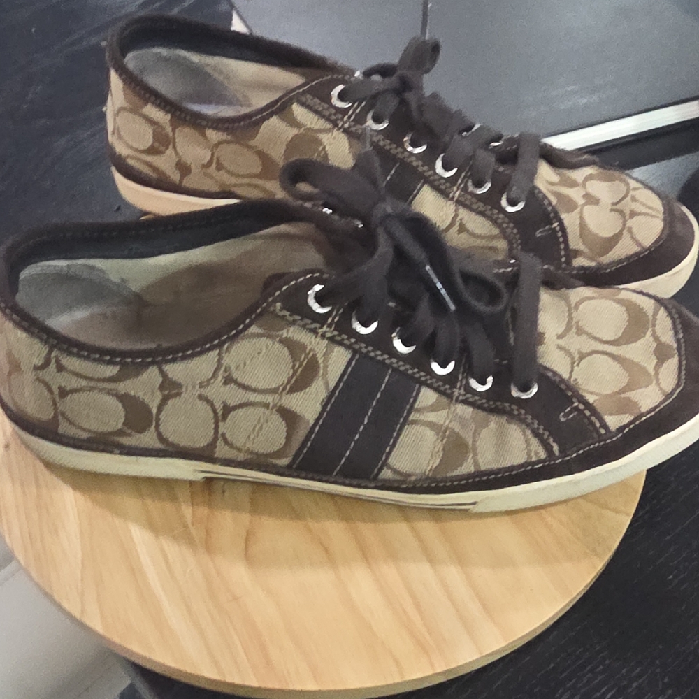 Coach Brown Logo Canvas Low-Top Sneakers